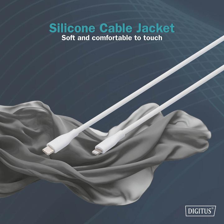 Actual product image Digitus Lightning silicone connection cable, USB-C - Lightning, 2m, white (2 m, USB 2.0, 60 W)