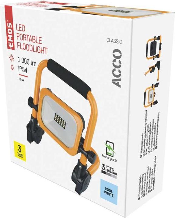 Actual product image Emos Portable Rechargeable LED Floodlight ACCO 10W cool white (17.70 cm, 1000 lm)