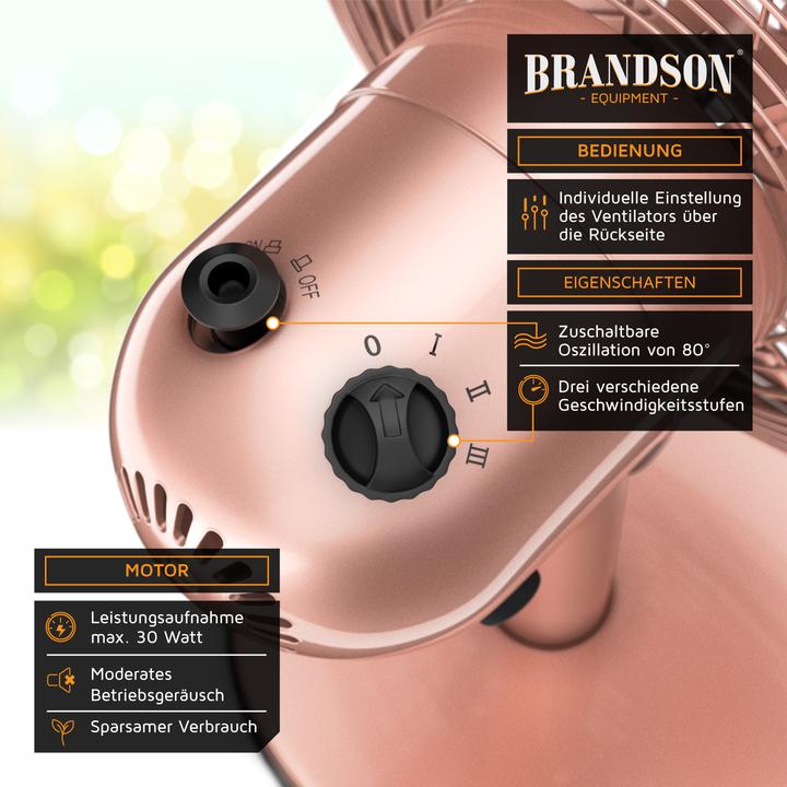 Actual product image Brandson Tischventilator Retro Design, Oszillation, Neigbar, Metallgehäuse, Lüfter 30W, 28 cm Ø, 3 Stufen (50 dB)