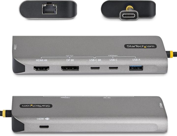 Produktbild StarTech .com 174B-USB4-MULTIPORT, Avec fil, USB4, 140 W, 10,100,1000,2500 Mbit/s, Gris, 40 Gbit/s