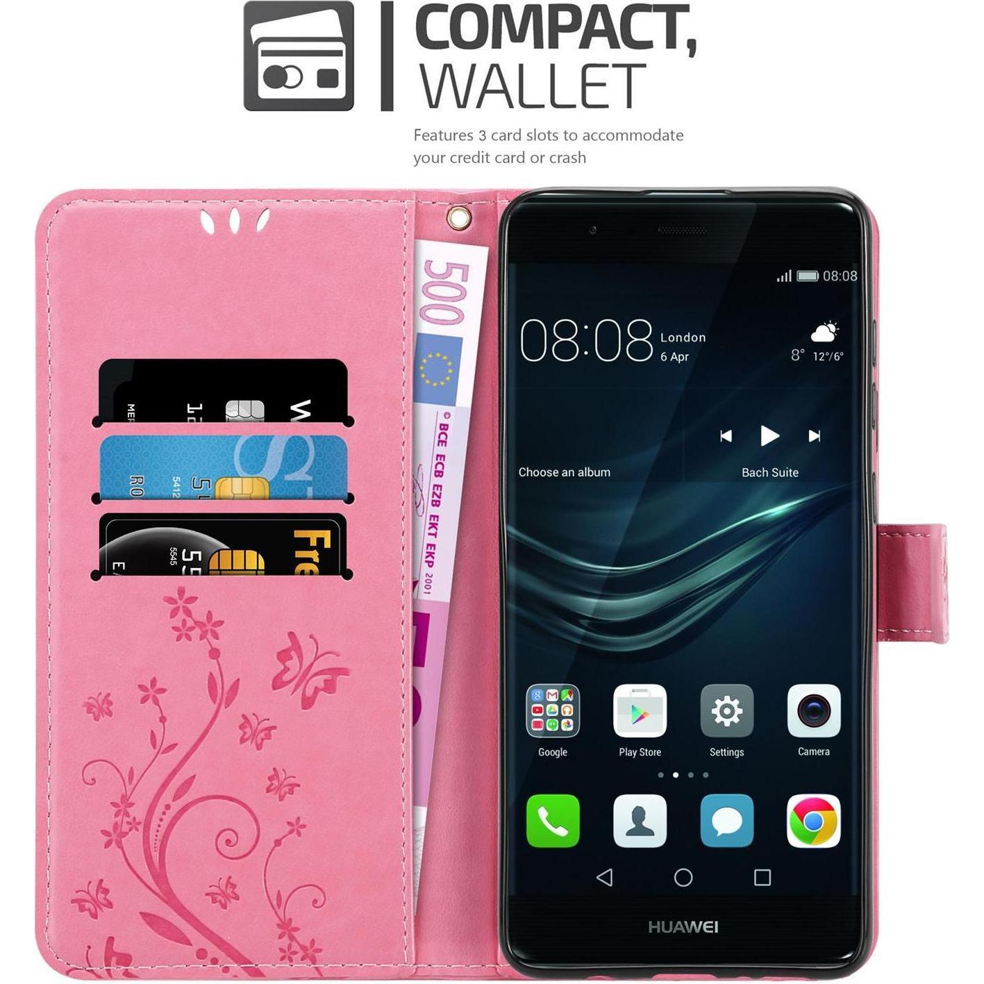 Thumbnail - Cadorabo Flower Book Cover (Huawei P9), Smartphone Hülle, Rosa