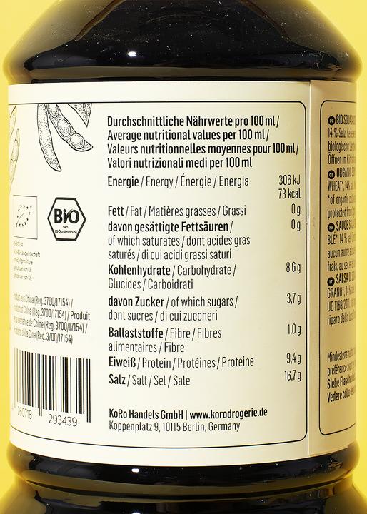Valori nutrizionali e ingredienti KoRo Salsa di soia biologica (1000 g)