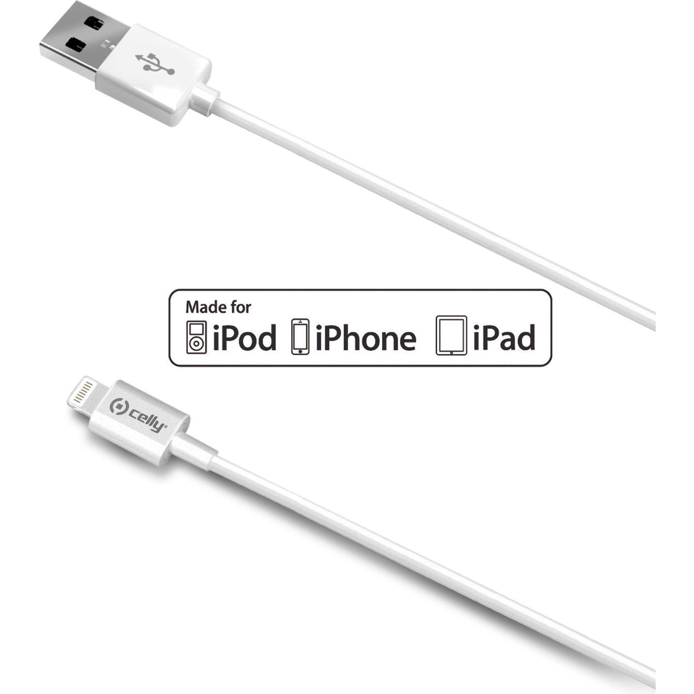 Celly Cavo Lightning 2m bianco (2 m, USB 3.2 Gen 1), Cavo USB