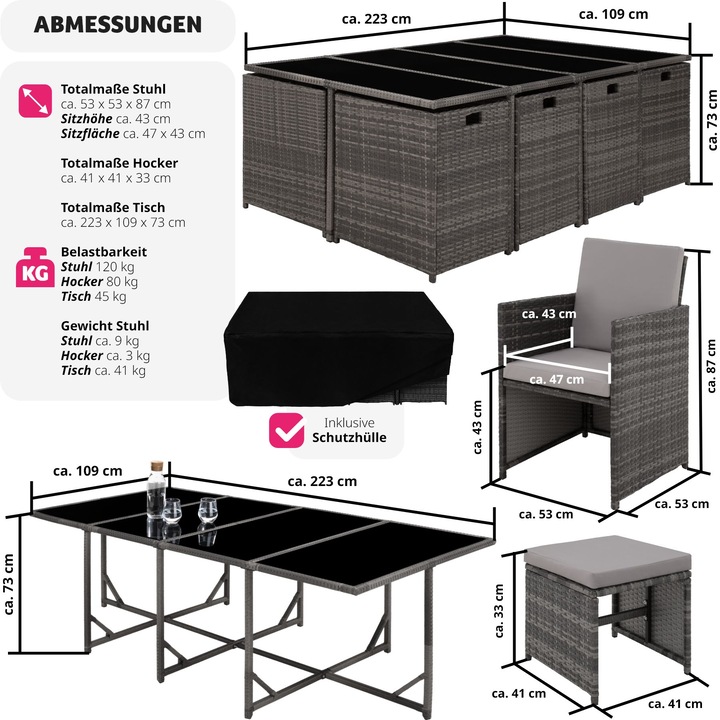 Actual product image tectake Rattan garden furniture set Palma 8+4+1 with protective cover