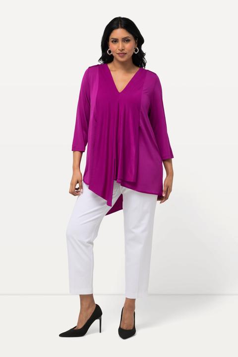 Actual product image Ulla Popken Asymmetric Layered 3/4 Sleeve Slinky Shirt (50, 52)
