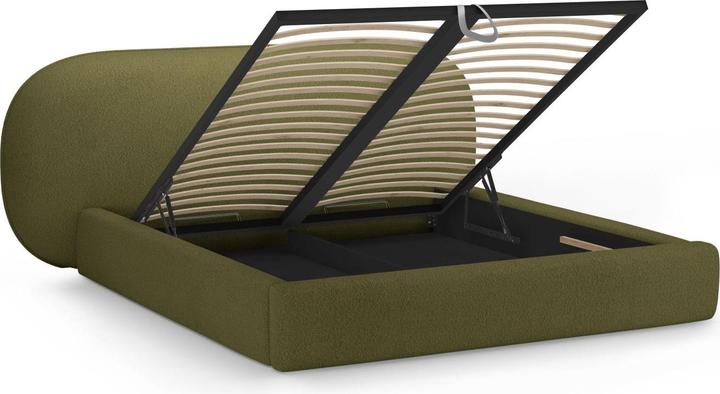 Actual product image Micadoni Boucle Storage Bed with Headboard, "Ovalo", Dark Olive Green, 234x270x96 Made in Europe (180 x 200 cm)