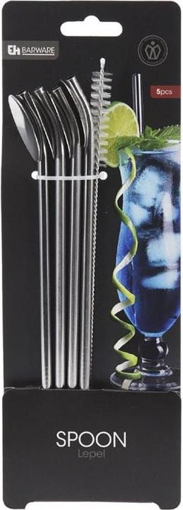 Produktbild Excellent Houseware 2in1-Trinkhalm-LÃ¶ffel aus Edelstahl, 5-teilig inkl. ReinigungsbÃ¼rste (5 x)