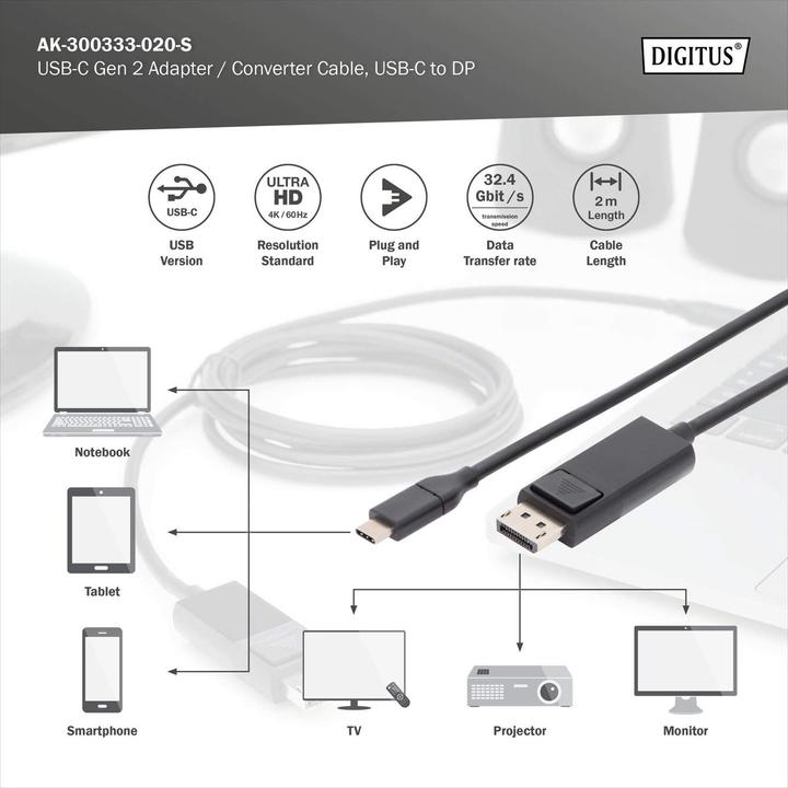 Produktbild Digitus USB Typ C — DisplayPort (2 m, DisplayPort)