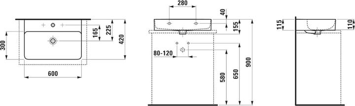 Image du produit Laufen VAL lavabo à poser, 1 trou pour robinet, sans trop-plein, US fermé 600x420mm, H816283 (420 mm, 600 mm)