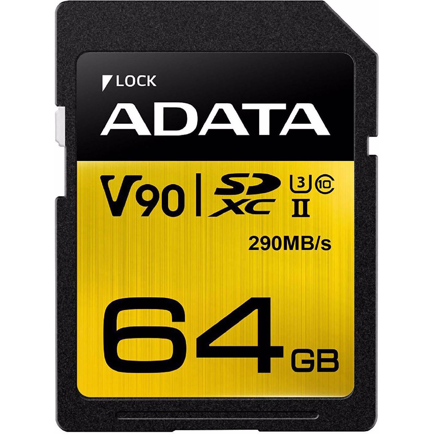 Adata Premier ONE (64 GB, SDXC, U3, UHS-II), Speicherkarte, Schwarz, Gold