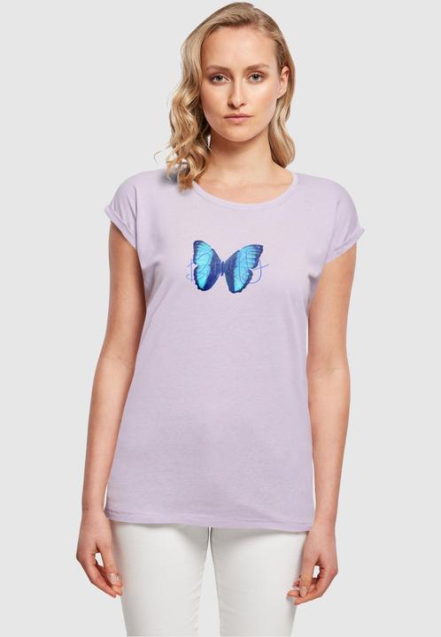 Produktbild Merchcode Ladies Butterfly Blue Extended Shoulder Tee - 111649 (S)
