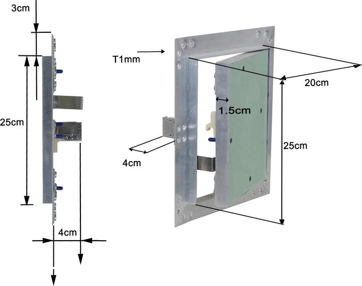 Image du produit Wiltec Trappe visite Cadres Aluminium 20x25cm 12,5mm Plaque en plâtre Panneau d’accès Alu Maintenance