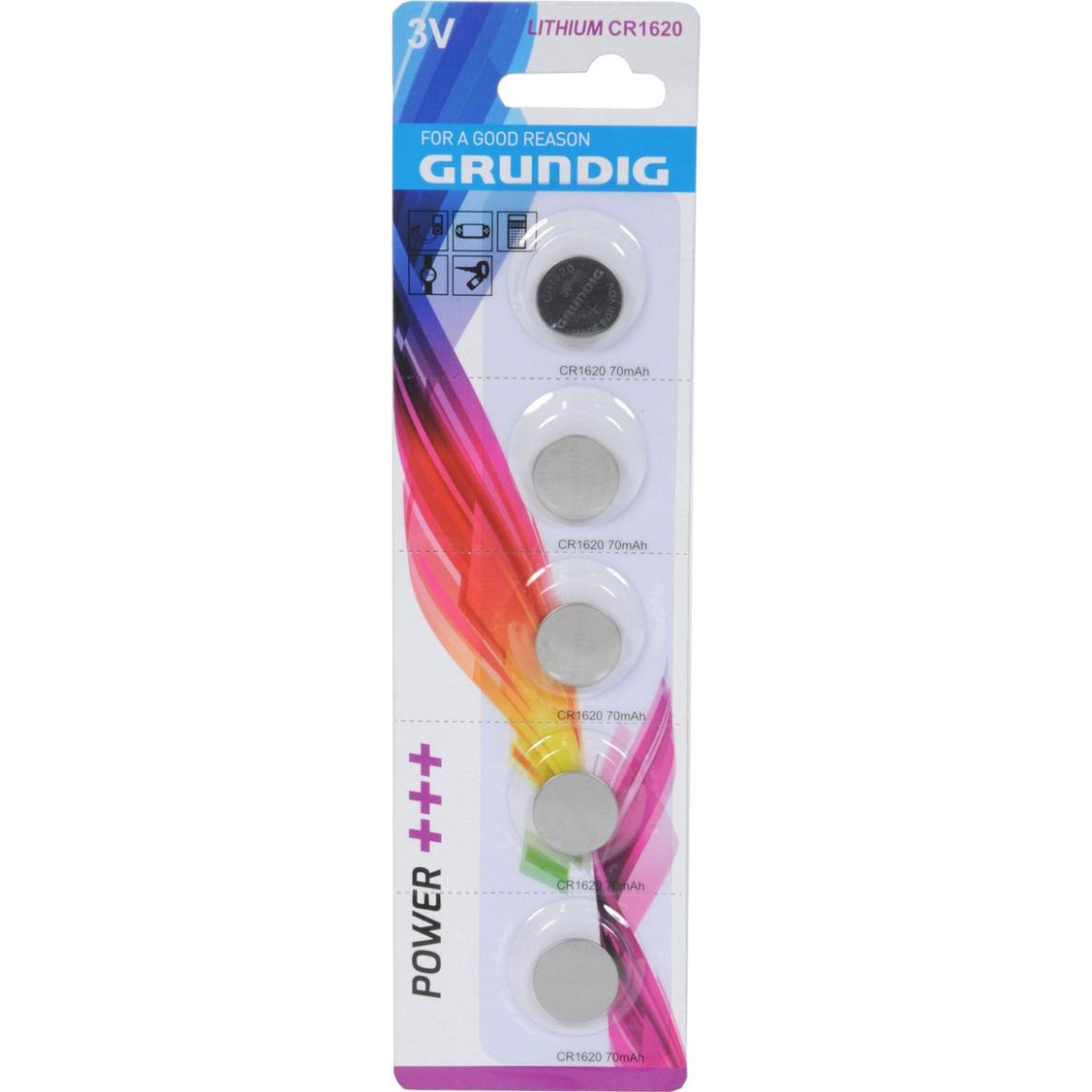 Grundig Pile a bottone al litio 3V CR 1620 Set da 5 (5 pz., CR1620), Batterie + pile