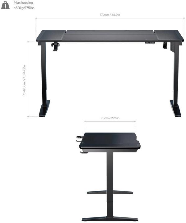 Immagine prodotto Thunder X3 Tavolo da gioco ThunderX3 LAB-X - Altezza regolabile Motore silenzioso - Vetro temperato - con