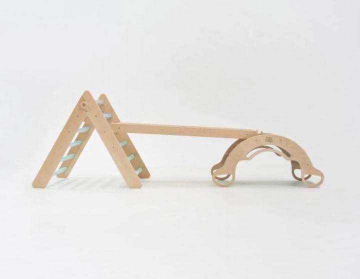 Montessori Échelle + planche double face + set de balançoire en bois - couleur menthe ® by busy kids