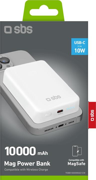 Produktbild SBS Powerbank 10.000mAh USB-C 10W/MagSafe 5W weiá (10000 mAh, 10 W, 37 Wh)