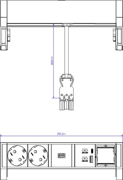 Actual product image Bachmann DESK2 2xCEE7/3 1xUSB 902.935 A&C 22W 1xCM 0.2m GST18 RAL9010 (2 x, CEE 7/3, 0.20 m)