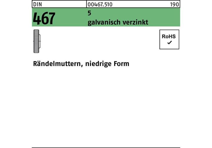 Produktbild Rändelmutter DIN 467 niedrige Form M 5 5 galvanisch verzinkt