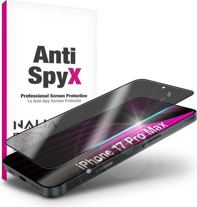 Nalia Schutzglas "AntiSpyX" - Privacy Display Glas 9H Härte - Anti-Spy Screen Protector Tempered Glass (1 Stk., Apple iPhone 17 Pro Max)
