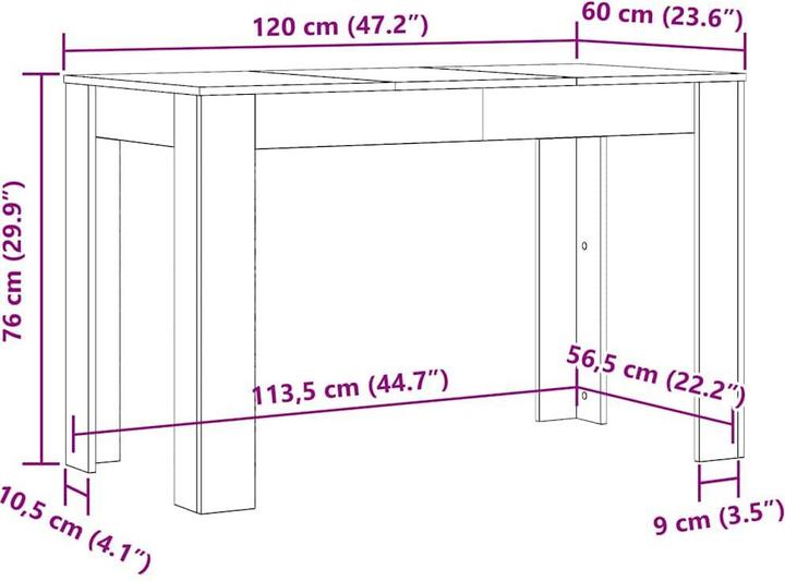 Image du produit VidaXL Esstisch Altholz-Optik 120x60x76 cm Holzwerkstoff (120 x 60 x 76 cm)