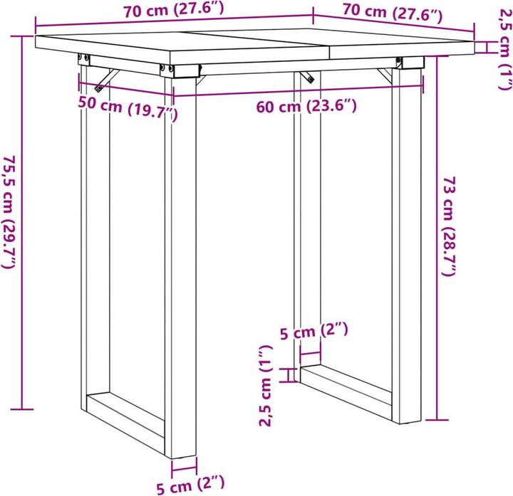 Actual product image vidaXL Esstisch (70 x 70 x 75.50 cm)