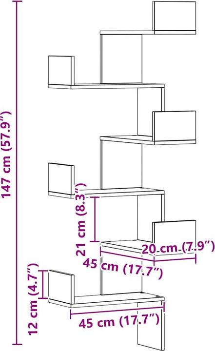 Immagine prodotto vidaXL Wand-Eckregal (45 x 45 x 147 cm)