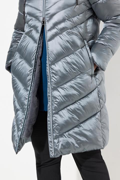 Immagine prodotto Ulla Popken Cappotto trapuntato con effetto metallizzato, pelliccia sintetica e zip a doppio cursore (42, 44)