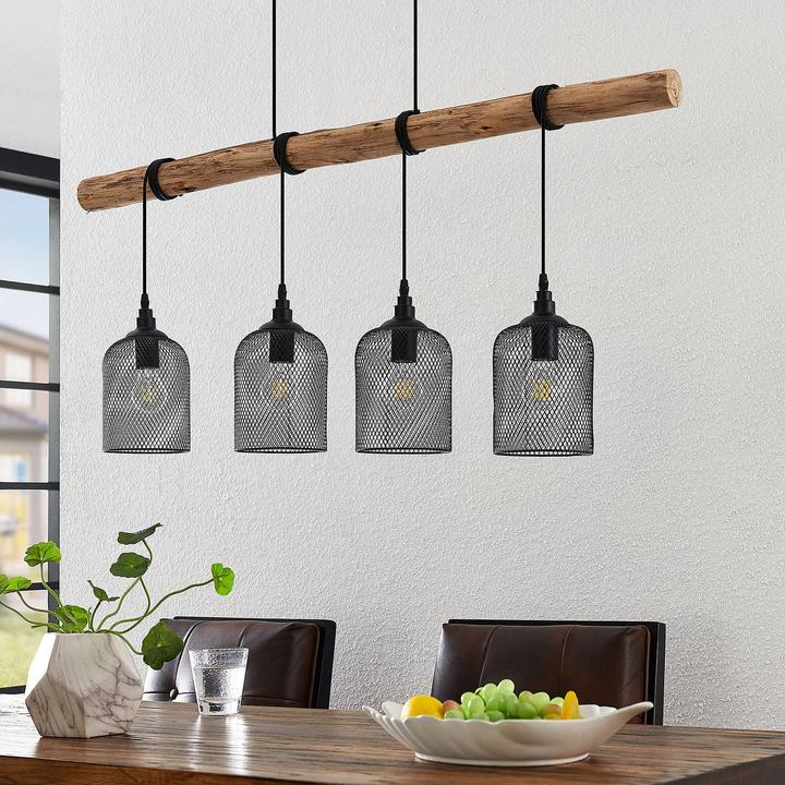 Immagine prodotto Lindby Lampada a sospensione Elrond 4 Nero/Legno (E27)