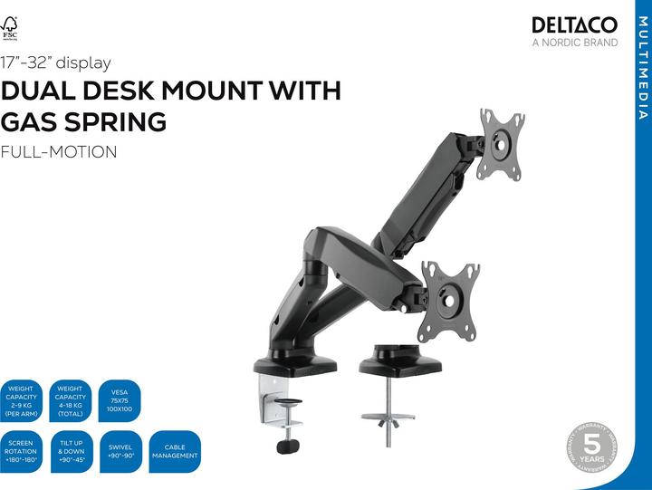 Productafbeelding Deltaco ARM-1300 Platte Paneel Bureausteun (32 inch) Klem (Tabel, 32", 9 kg)