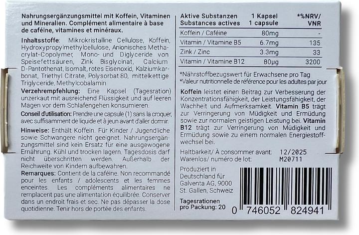Nutritional values and ingredients B-Sync On ON Wake-Up capsules (nouveau) caps (20 Piece, Capsules, 18 g)
