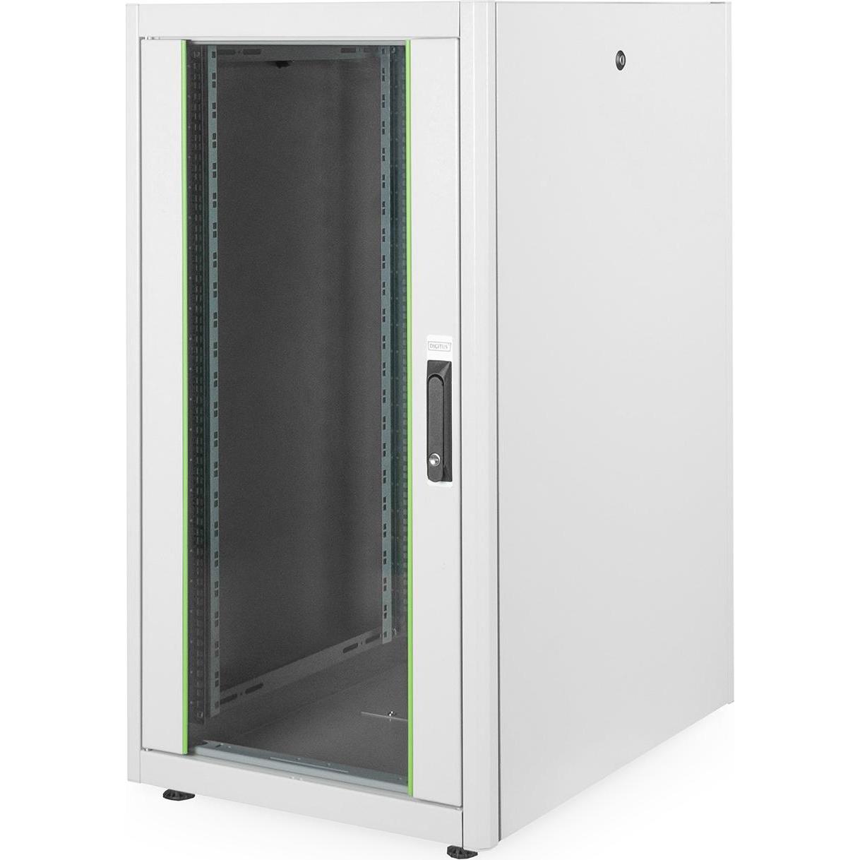 Digitus Netzwerkschrank 48,3cm 19Zoll 22HE grau 6/8-D H1164mmxB600mmxT800mm mit Glastuer inkl. 28xMontage... (22 HE, 19 ...