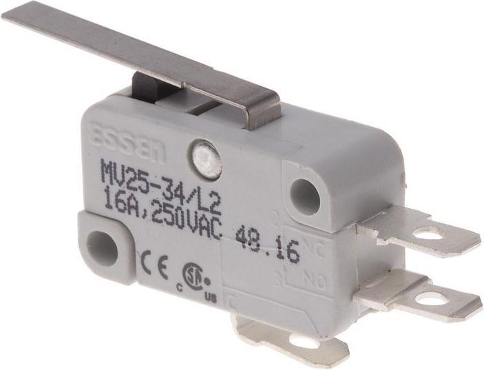 Actual product image RS PRO Microswitch lever straight long-actuator quick connection, 16 A @ 250 V ac, 1-pole changeover