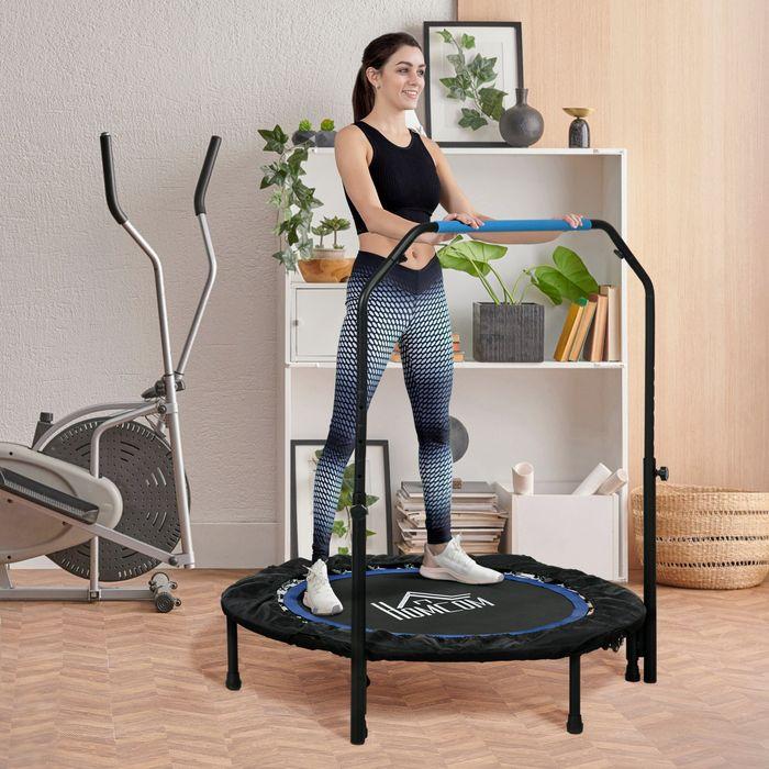 Immagine prodotto Swisshandel24 Fitnesstrampolin, klappbar, verstellbarer Haltegriff, Ø102x123H cm, bis 100 kg, Schwarz/Blau (102 cm)