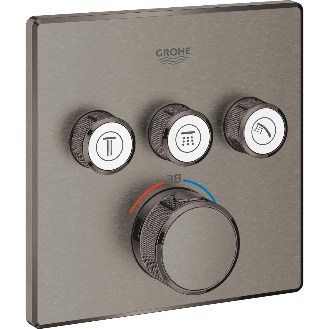 Grohe, Badarmatur, Thermostat GROHTHERM SMARTCONTROL eck 3 Absp.ve. hard graphite gebürstet