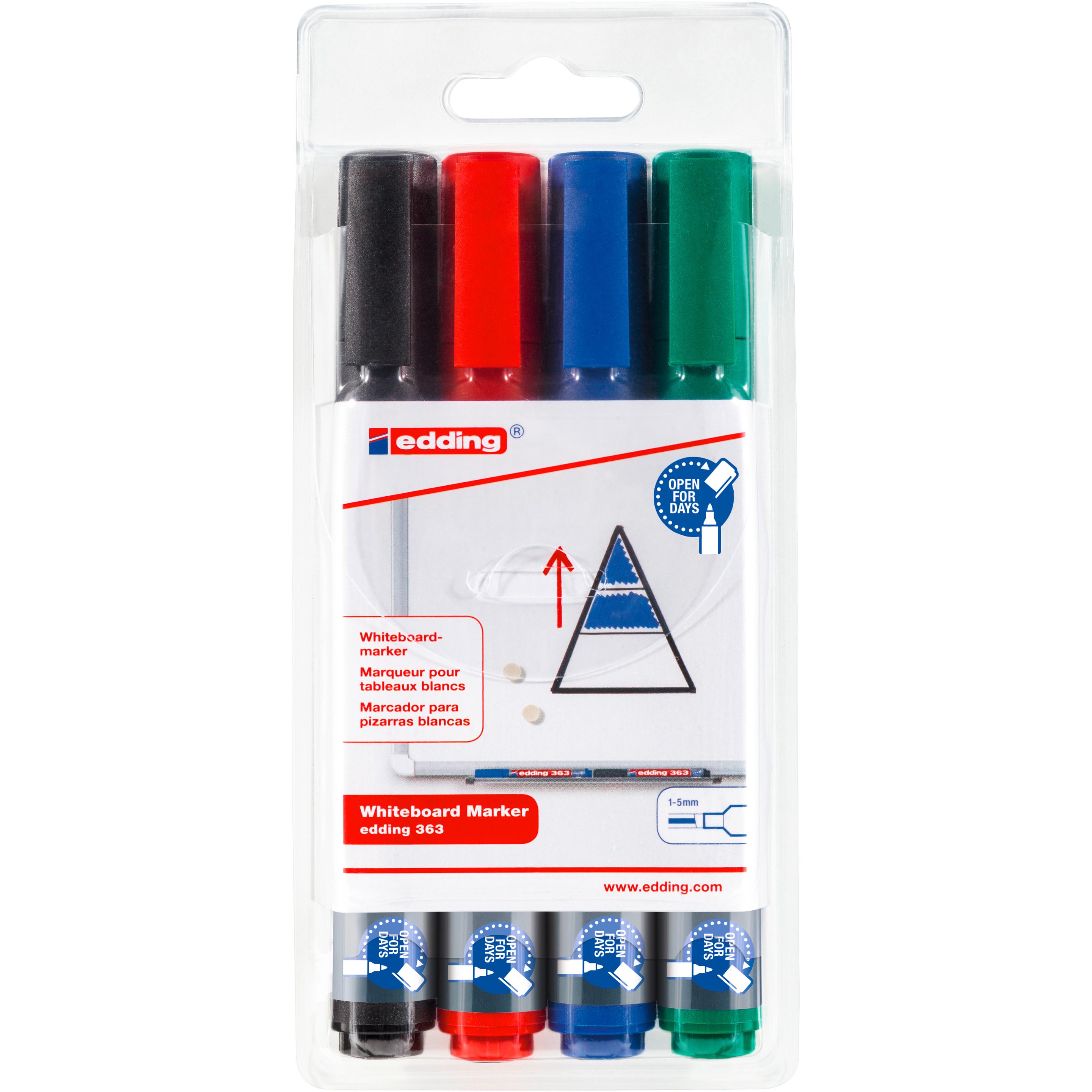 Edding, Marker, Whiteboardmarker 363 (Schwarz, Blau, Grün, Rot, 5 mm, 4 x)