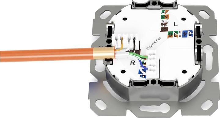 Productafbeelding Digitus CAT 6A klasse EA aansluitdoos, afgeschermd 1x RJ45, LSA, zuiver wit, inbouw, 8 richtingenl