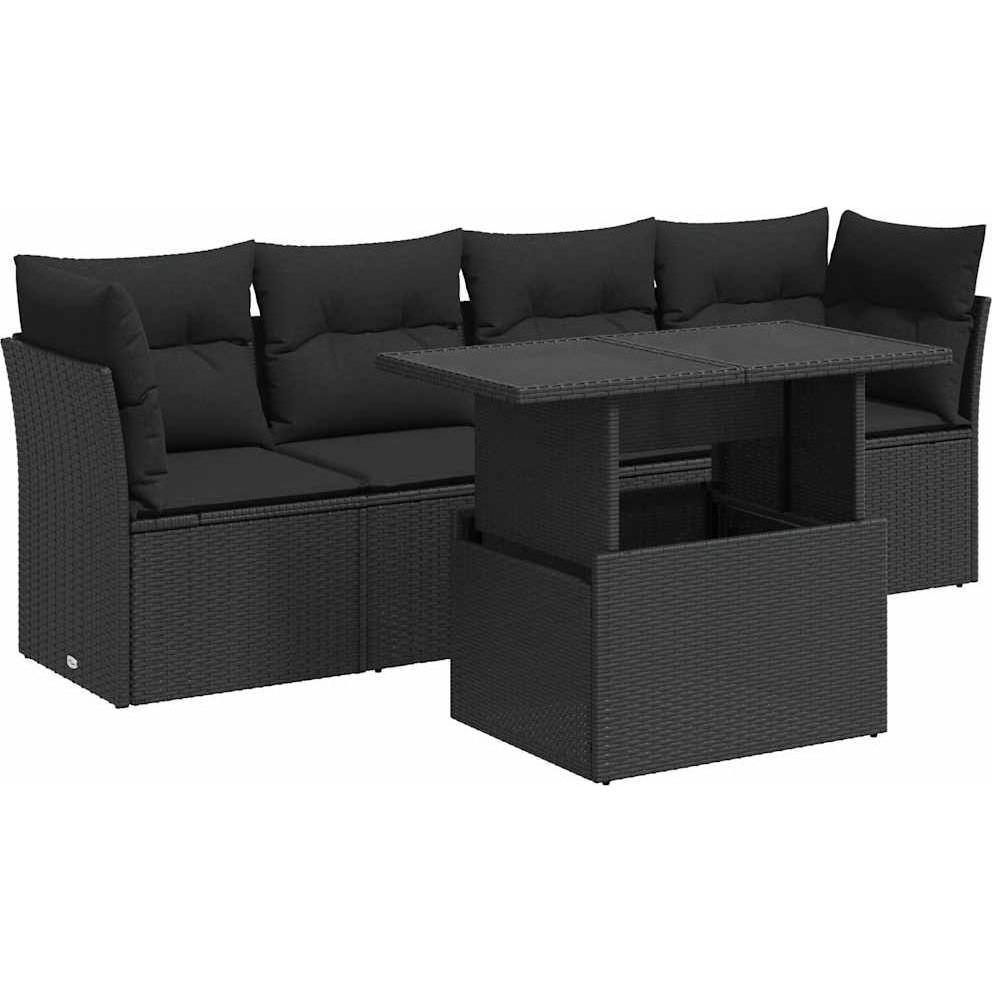 VidaXL, Gartenlounge, 5-tlg. Garten-Sofagarnitur mit Kissen Schwarz Poly Rattan