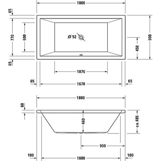 Thumbnail - Duravit, Badewanne, Rechteck-Badewanne STARCK X 1800x900mm, 2 Rückenschrägen weiss (252 l, 180 cm, 90 cm)