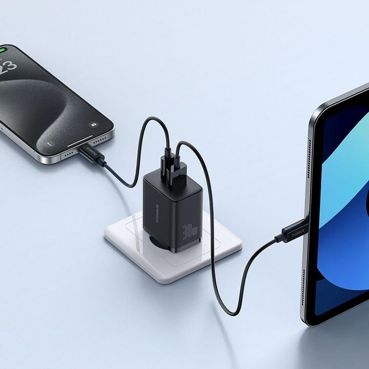 Produktbild Baseus Cube, 30W, 2.4A, 1 x USB-A - 1 x USB-C, schwarz (30 W, 2 Ports)