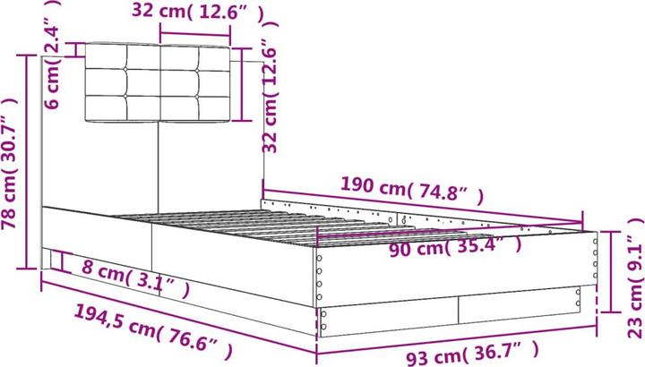 Actual product image vidaXL Bed frame with Sonoma oak headboard (135 x 190 cm)
