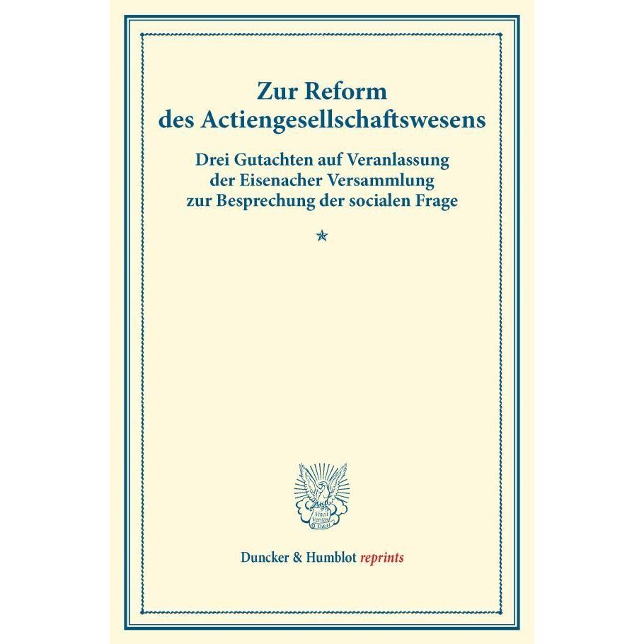 Zur Reform des Actiengesellschaftswesens., Fachbücher von Verein für Socialpolitik
