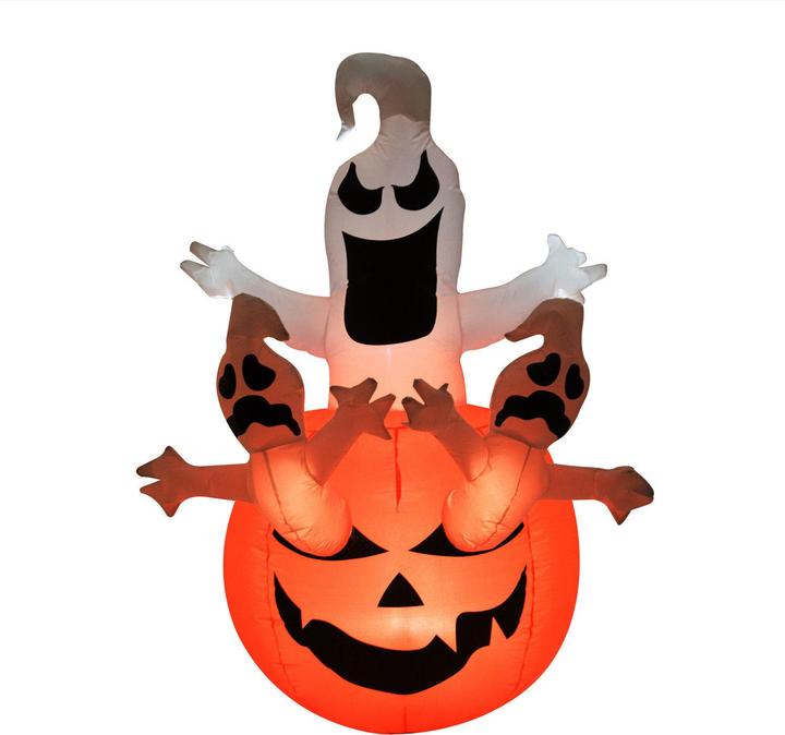 Produktbild Swisshandel24 Aufblasbarer Kürbis Geist Gespenst Halloween Deko Figur Luftfigur mit LED Beleuchtung, Polyester, 12