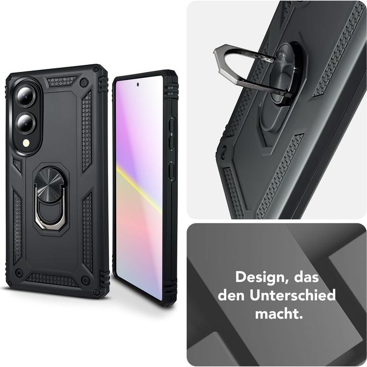 Produktbild Nalia RingDefend - Schwarze Panzerhülle mit 360-Grad Finger-Halter & Ständer - Military Style Cover (Samsung Galaxy S25 Edge)