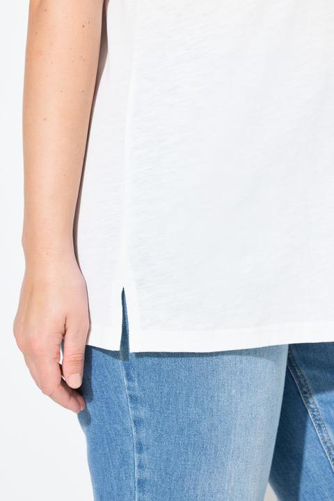 Image du produit Ulla Popken T-shirt en coton bio, motif fleur devant et derrière, décolleté en V et manches courtes (56)
