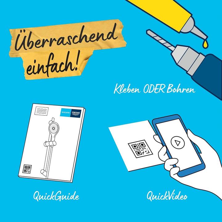 Actual product image Grohe Vitalio Start 110 QuickFix shower rail set, glue or drill, length 900mm, water-saving, 3 jets