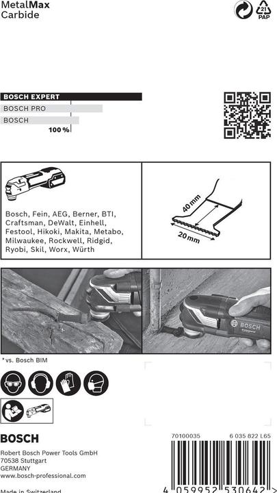Produktbild Bosch Professional Zubehör EXPERT MetalMax AIZ 20 AIT Blatt für Multifunktionswerkzeuge, 40 x 20 mm