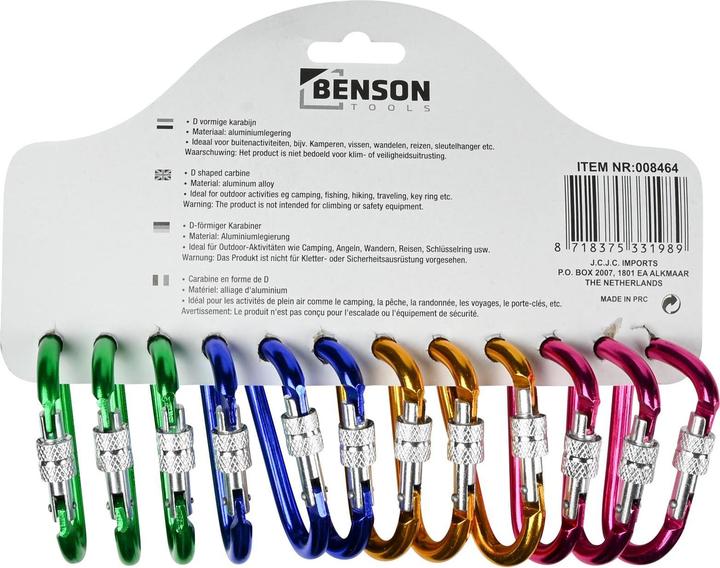 Actual product image Benson Buntes Mini-Karabiner-Set mit Schraubverschluss, 12-tlg.