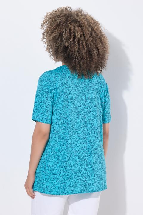 Actual product image Ulla Popken Geometric Fish Print Short Sleeve V-Neck Tee (60)