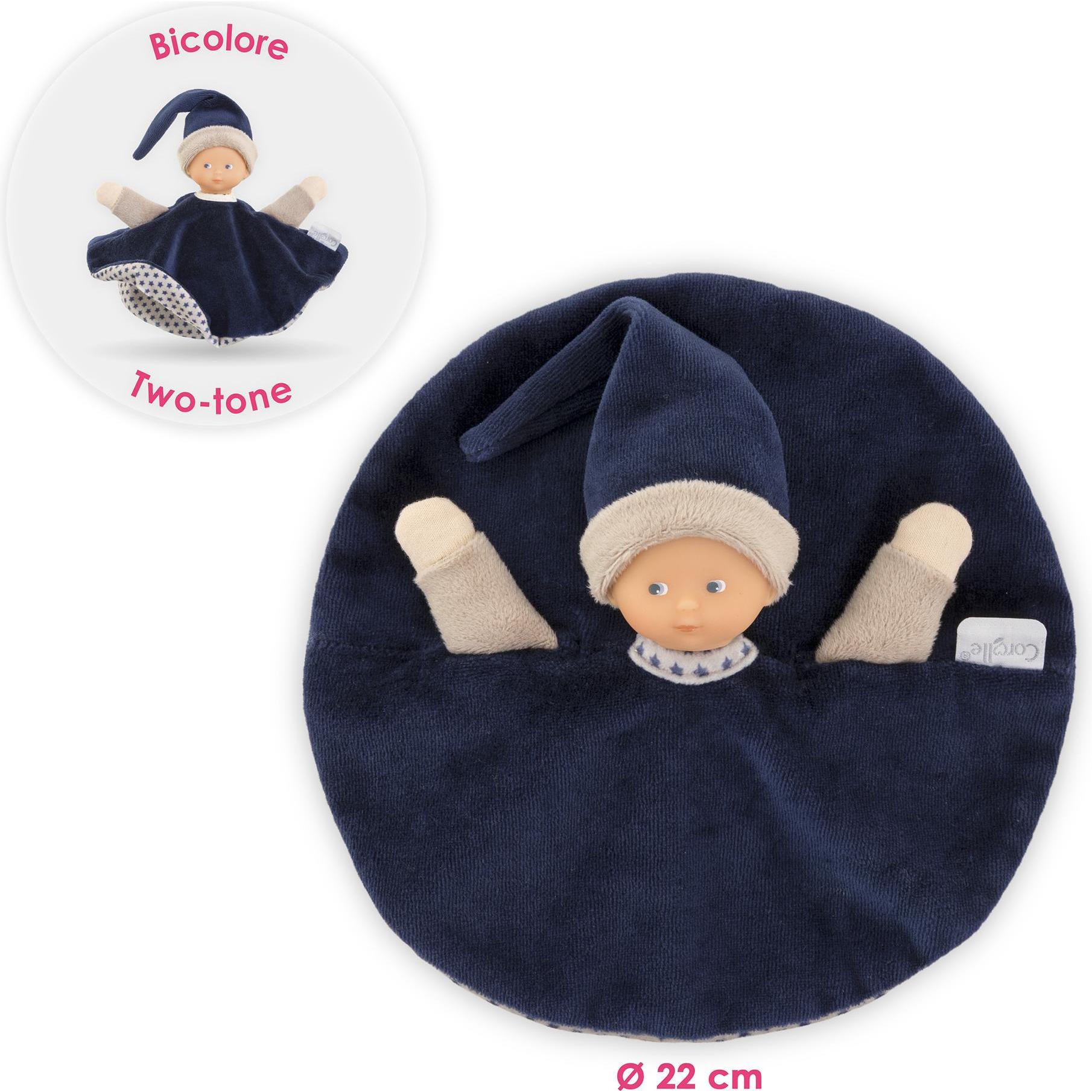 Corolle, Doudou Bebè, Tidoudou – Marineblaues Kuscheltuch, 17 Cm