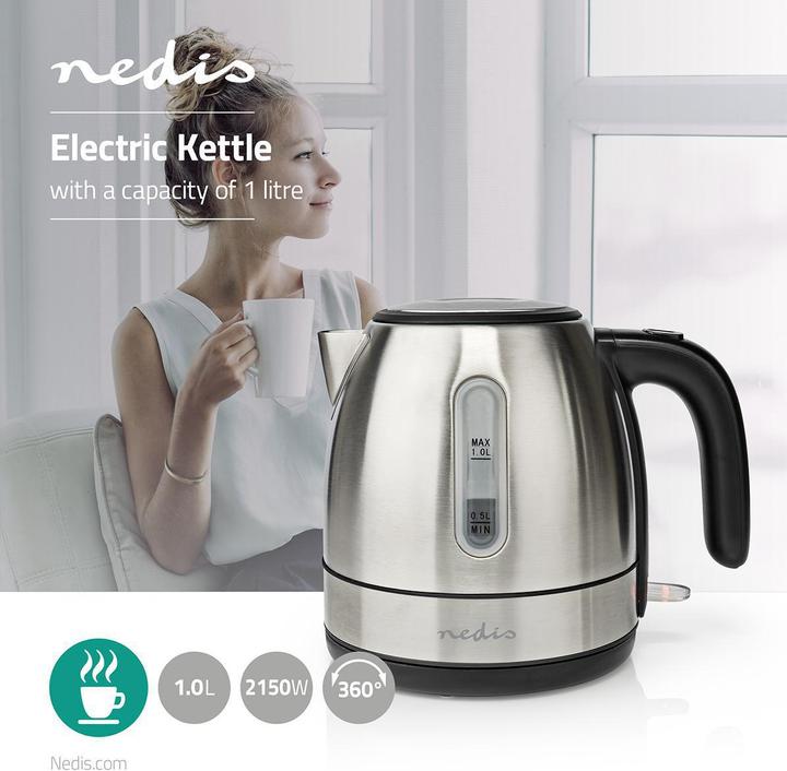Immagine prodotto Nedis KAWK300EAL - Rychlovarná konvice | 1.0 l | Nerezová Ocel | Hliník | Otočný o 360 stupňů | Skr (1 l)